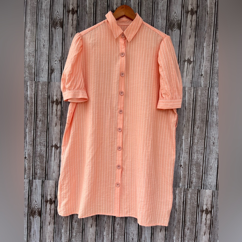 L C Curvy Collection Peach Striped Button-Up Dress Size XL